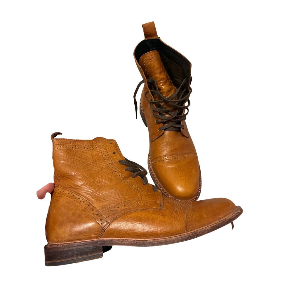 Aldo Cognac Leather Cap Toe Brogue Ankle Boots Lace-Up Dress Boots Men’s 13 - Picture 4 of 7